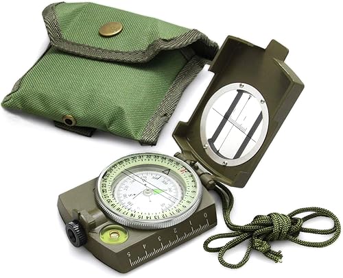 Eyeskey Multifunctional Tactical Survival Military Compass with Lanyard Pouch Waterproof Impact Resistant Lensatic Sighting Compass for Hiking