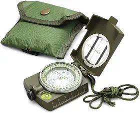 Eyeskey Bússola militar de sobrevivência tática multifuncional com cordão e bolsa | À prova d'água e resistente a impactos | Bússola de mira com lente para caminhadas