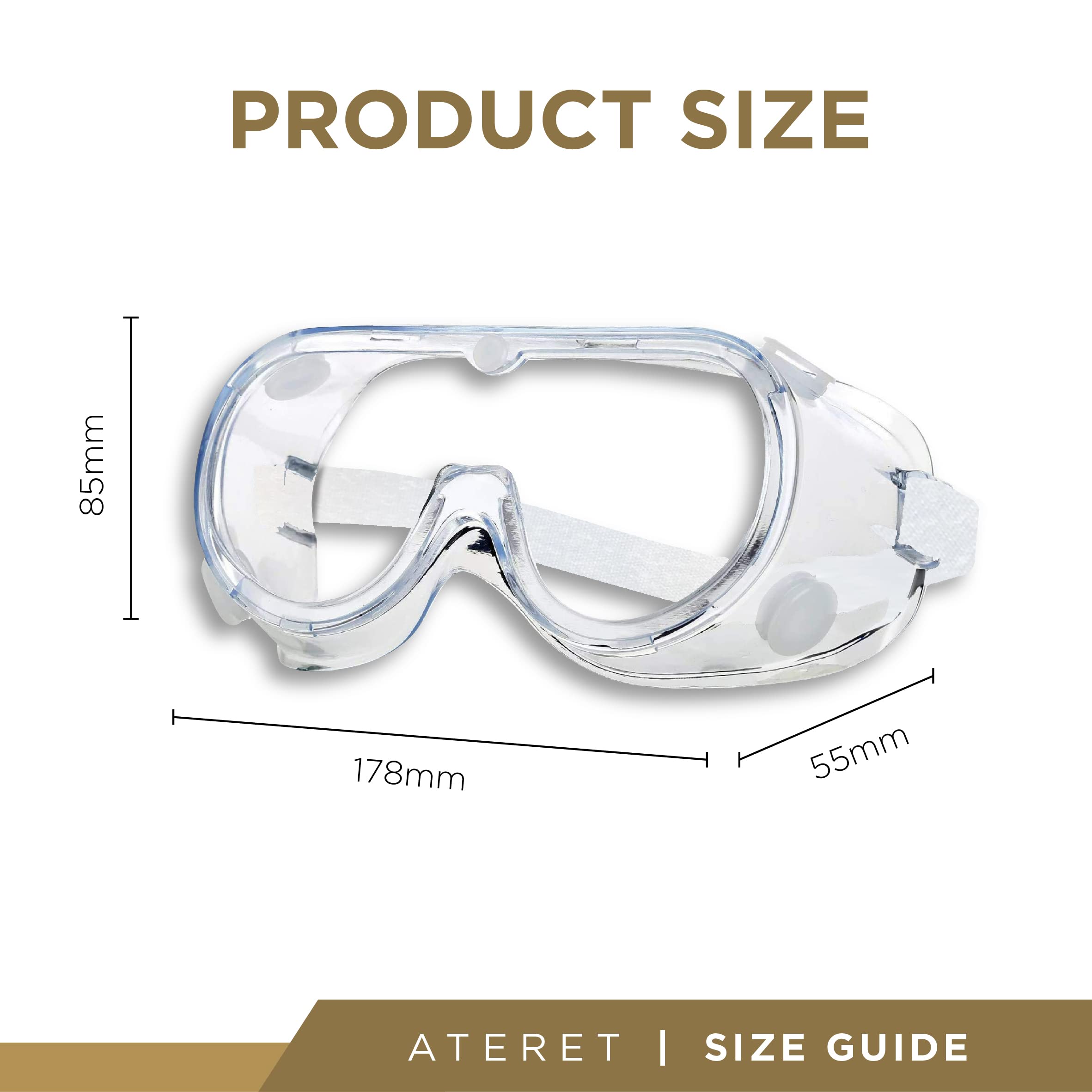 ATERET Gafas de protección antivaho para Googggles I con lentes transparentes ajustables y ligeras, con protección contra salpicaduras químicas