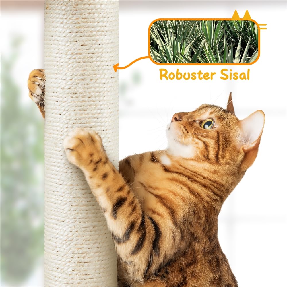 Yaheetech 226-265,5 cm Kratzbaum deckenhoch XXL Katzenbaum groß dunkelgrau | Höhenverstellbarer Kletterbaum | mit Deckenspanner | Flexibel in jede Richtung drehen | mit 3 Kratzsäulen & 4 Plattformen
