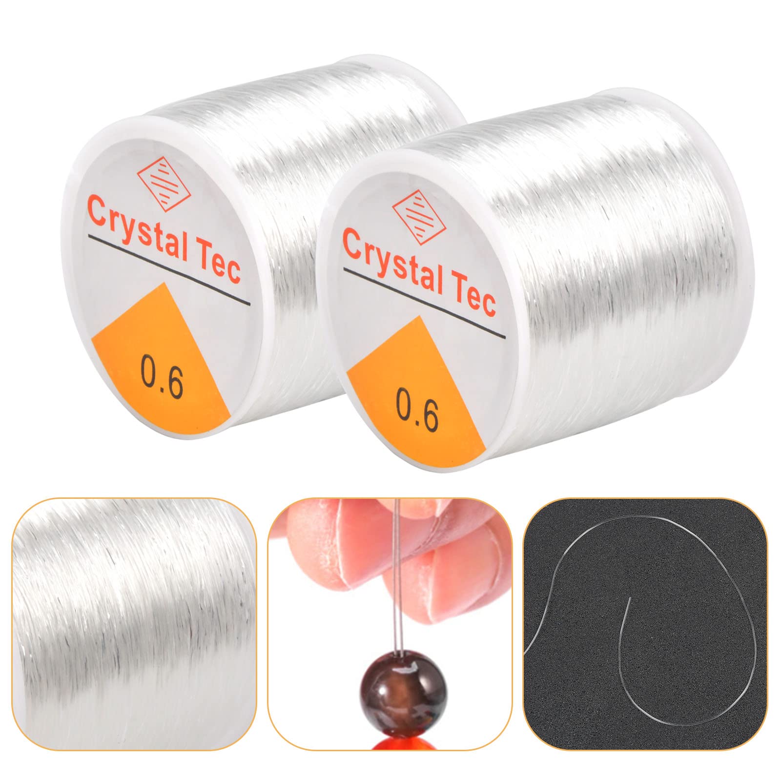 Anseom 2 Rotoli 100m Filo Elastico Trasparente, Filo di Perline per Bracciali, Elastico Perline Filo con 2 Aghi per Perline, Cordoncini di Cristallo per Braccialetti Gioielli Collana, 0.6mm