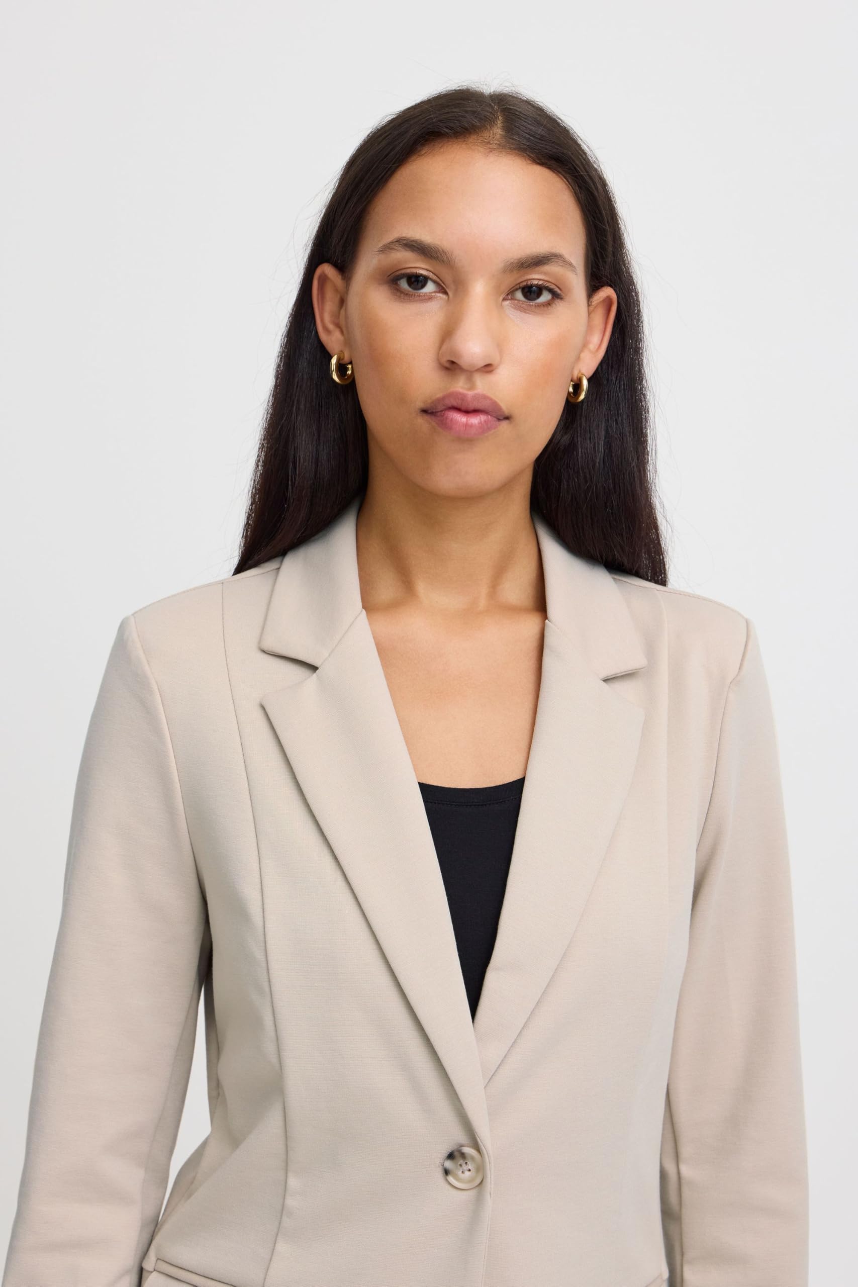 ICHI IHKATE Damen Blazer Jackenblazer Anzugsjacke mit 1-Knopf-Form Klapptaschen Reverskragen leicht elastisch Regular fit