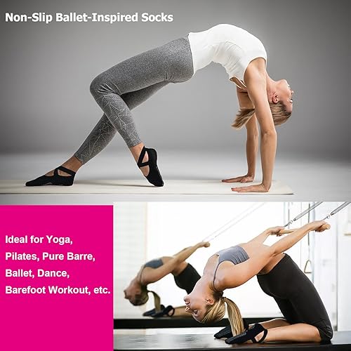 Miniatura 69 de Ozaiic - Calcetines de yoga para mujer con correas y agarres antideslizantes, ideales para pilates, Pure Barre, ballet, danza y entrenamiento