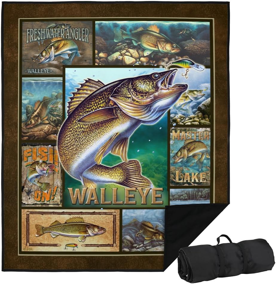 LOGOVISION JQ Licensing Picnic Outdoor Blanket, 50"x60" Walleye Fishing, Foldable Blanket for Picnic, Beach, Camping, Park, Tailgate