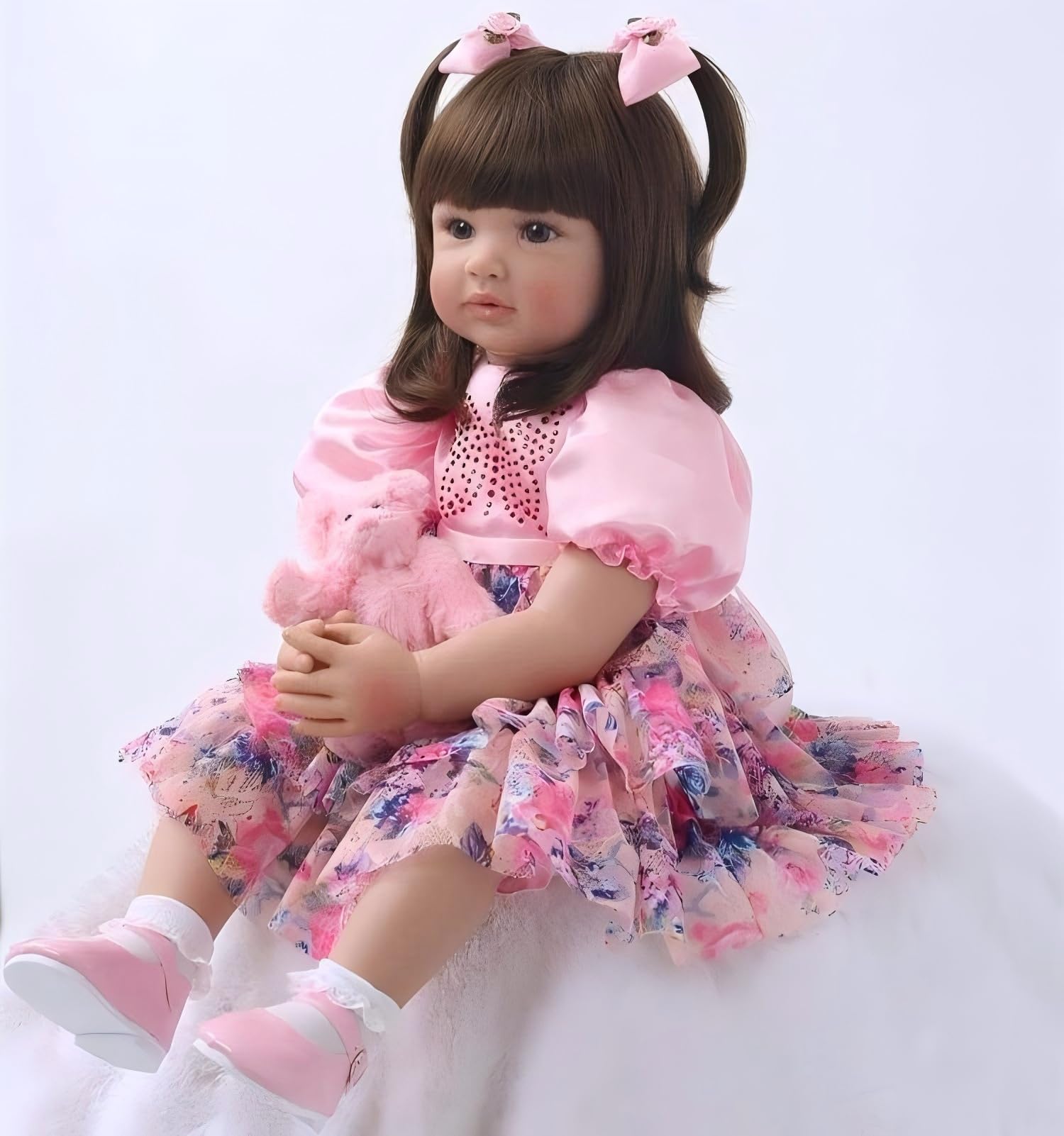 Realistic Look 24inch 60cm Reborn Baby Doll Soft Silicone Vinyl Toddler Doll Reborn Lifelike Princess Long Hair Baby Doll Toy for Ages 3+