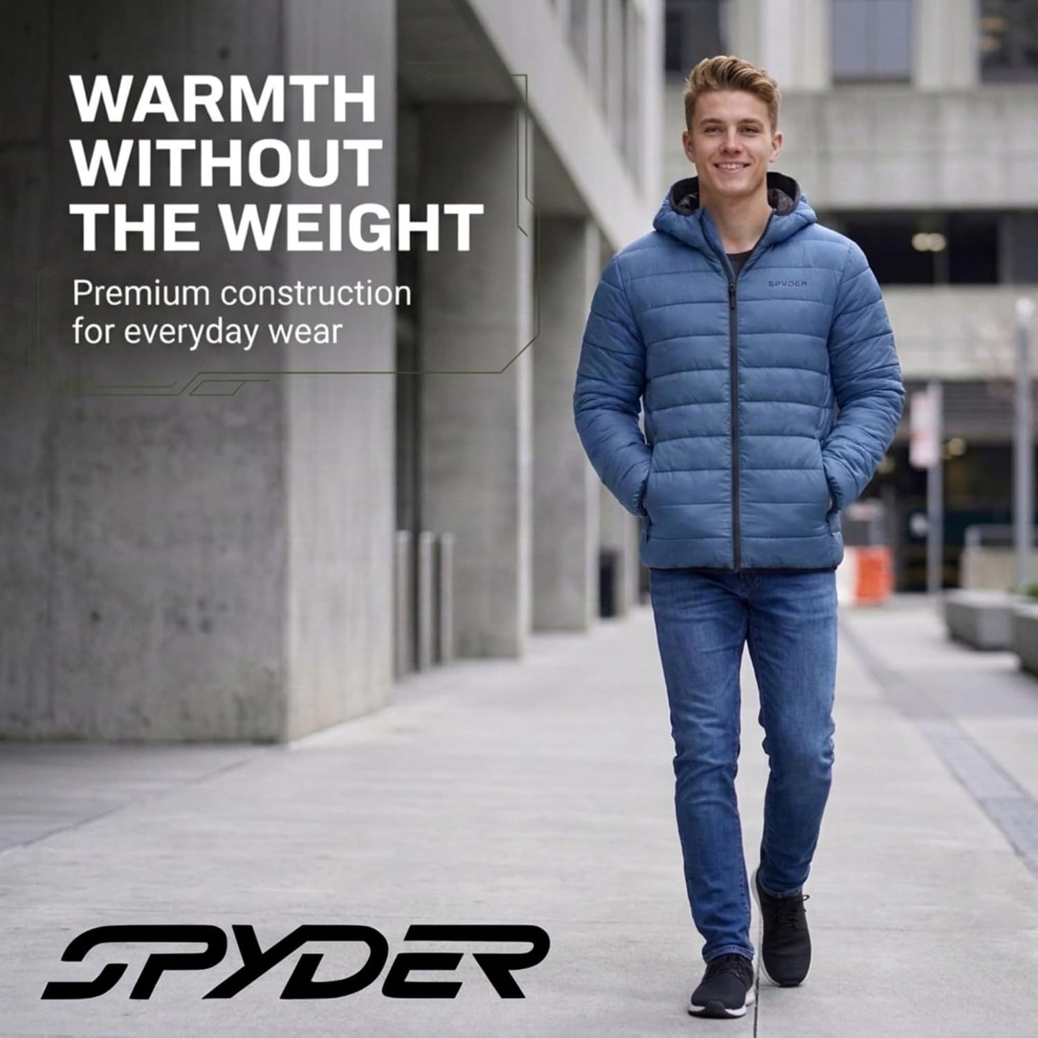 Spyder Puffer Jacket Men - Packable Lightweight Quilted Hooded Winter Coat image 5