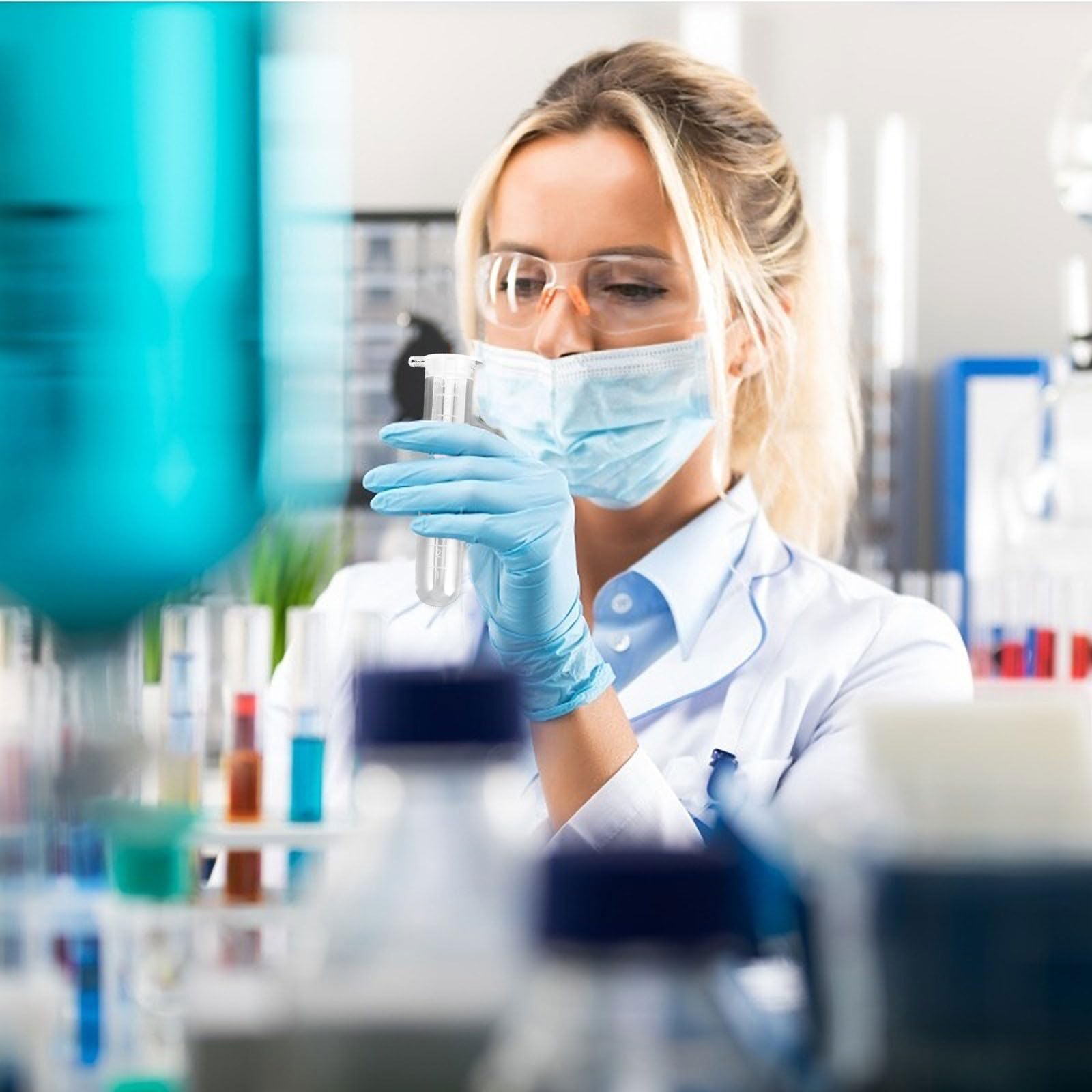 Provette e Tappi Ventilati in Plastica Scala Graduata da Centrifuga 10ml 200 per Laboratorio Scientifico e Biologia Molecolare
