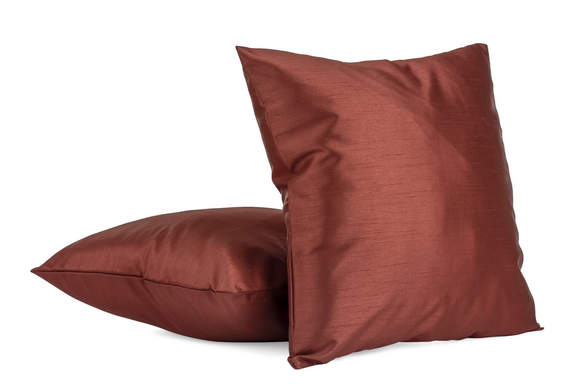 2-Piece Solid Color 22" X 22" Faux Silk Square Decorative Pillow Cover, Zipper Closure - Terracotta