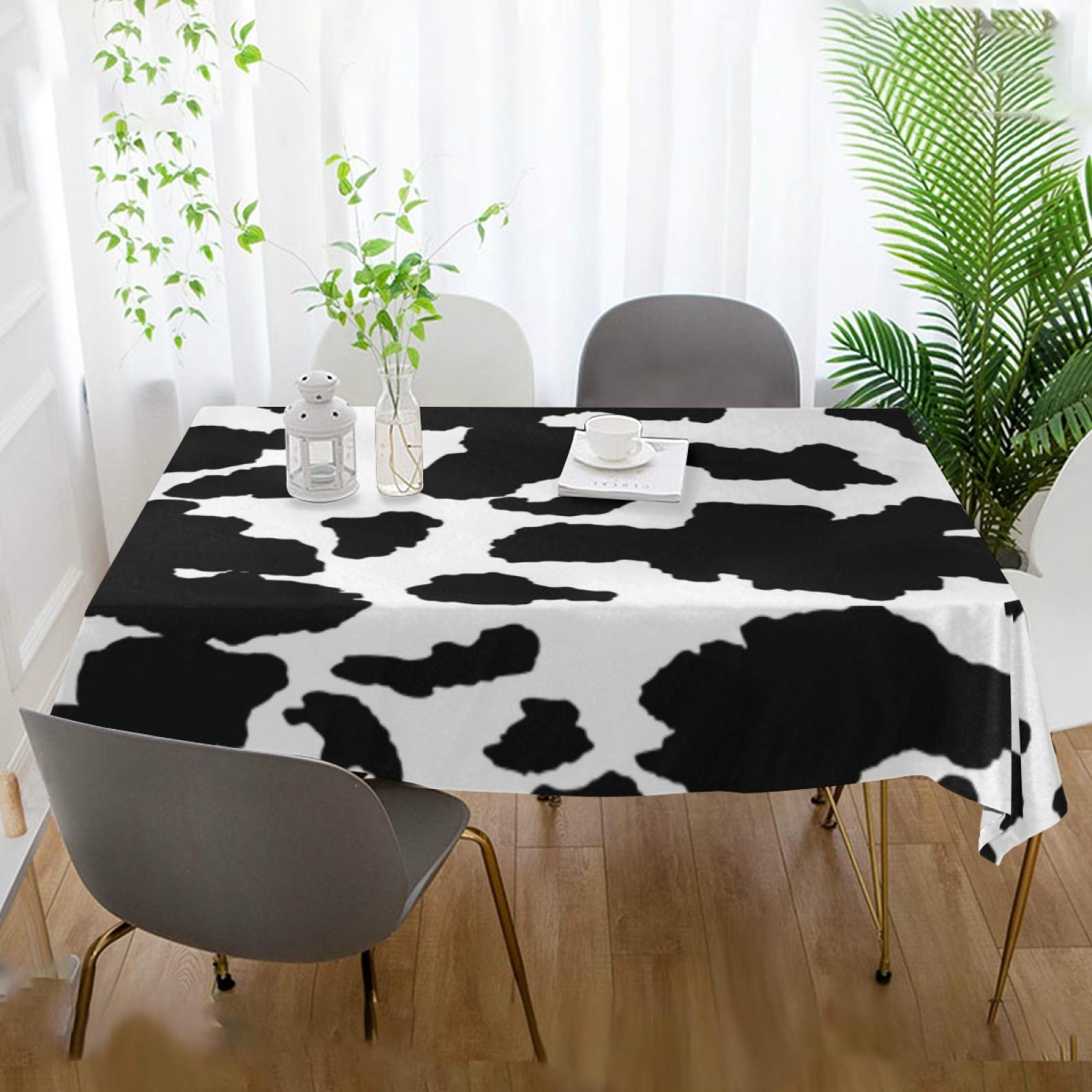 Mantel rectangular con estampado de vaca animal de 54 x 72 pulgadas, resistente a las arrugas, tela decorativa a prueba de manchas, tela para cocina, comedor, fiesta, camping