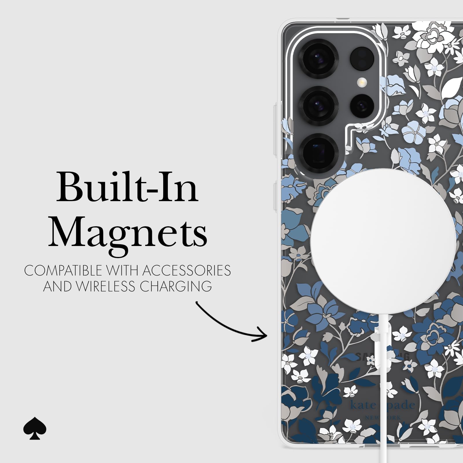 kate spade new york Etui na telefon Samsung Galaxy S25 Ultra - [ładowanie magnetyczne i bezprzewodowe] - designerskie etui na telefon - kwietnik niebieskie kamienie