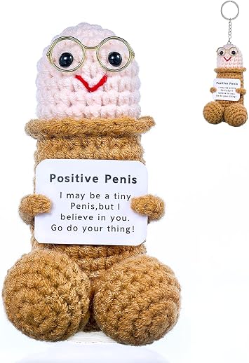 Handmade Positive Crochet - Emotional Support Pickle with Inspirational Card, Funny Gifts for Husband,Boyfriends,Friends,Office and Home DecorBrown P-1Pcs
