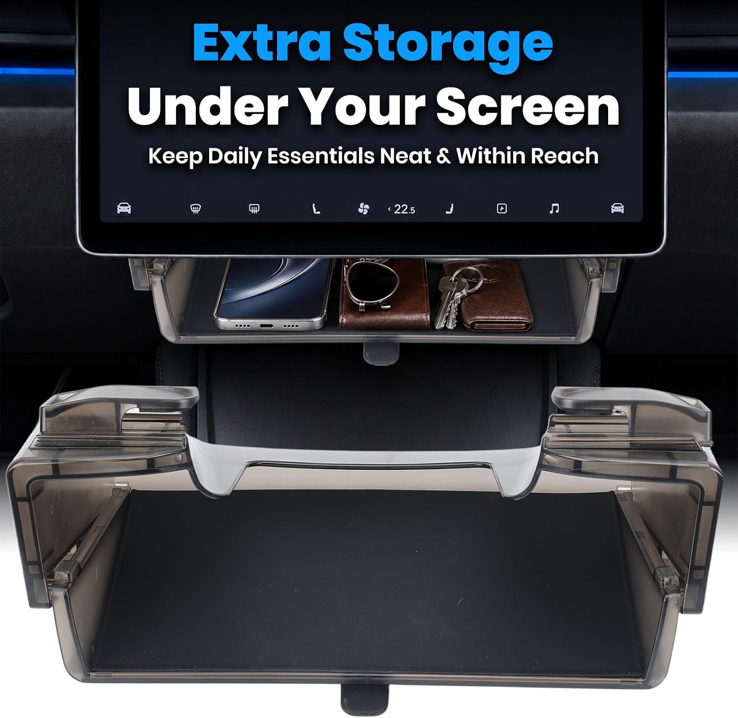 Upgrade Under Screen Storage Organizer Set for Tesla Model Y Juniper 2025-2026 Model 3 Highland 2021-2022 Center Console Organizer Upper & Lower Console image 2