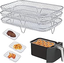 Air Fryer Racks for Ninja Air Fryer,Three Stackable Dehydrator Racks, Stainless Steel Air Fryer Basket Tray,Air Fryer Accessories Fit for Oven and Press Cooker Compatible with Most Air Fryer