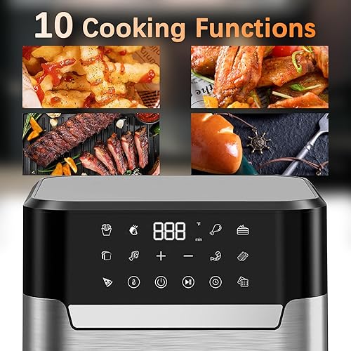 Miniatura 5 de EVGTTI Freidora de aire digital de 6 cuartos de galón, horno tostador eléctrico de 1500 W, freidora de aire multifunción sin aceite con temporizador