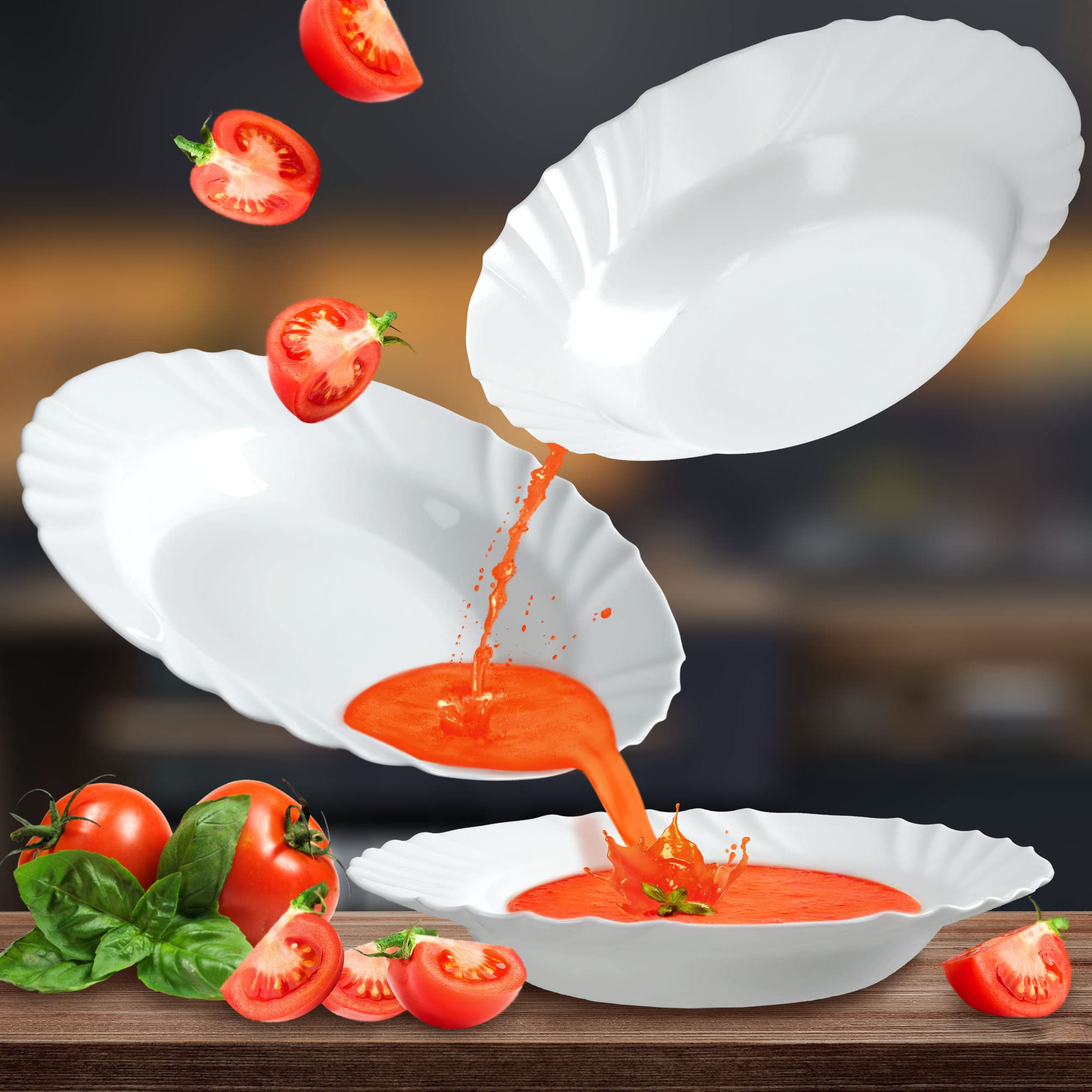 KADAX Zestaw 3 szt. talerzy głębokich z hartowanego szkła, białe, Ø 23 cm, minimalistyczne do zupy i pasty - trwałe i łatwe w czyszczeniu