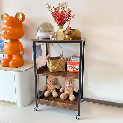 Miniatura 2 de Carrito utilitario rodante de 3 niveles con ruedas con cerradura, almacenamiento delgado, carrito de alta resistencia, estantería móvil, organizador