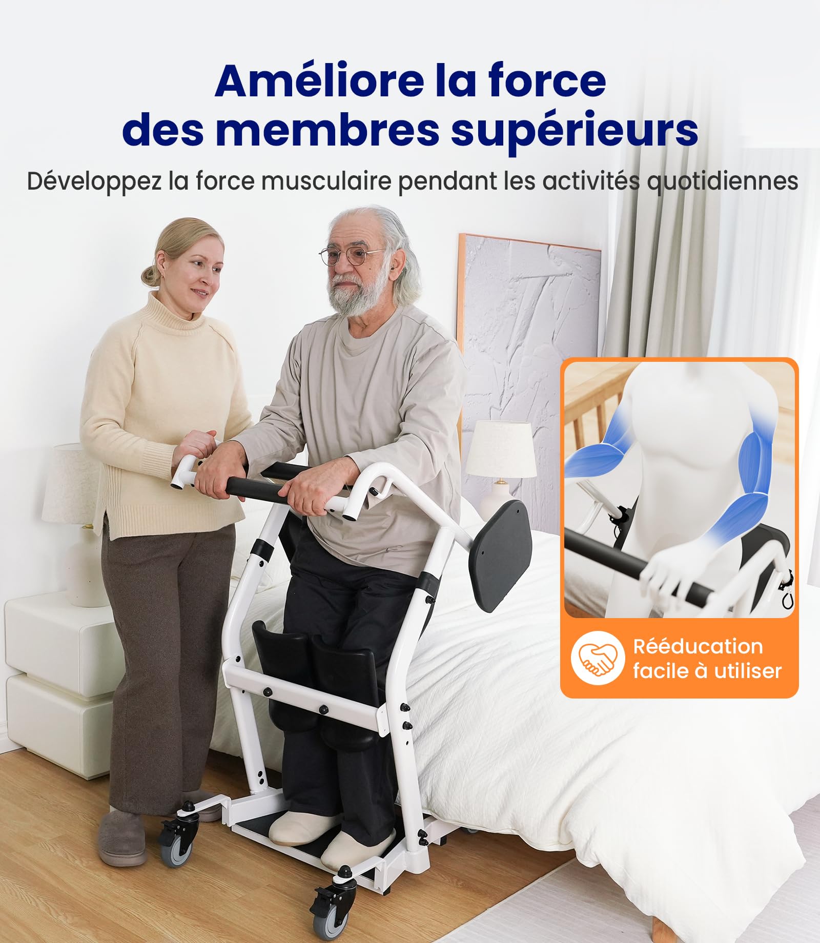 VOCIC AY03 Lève-personne verticalisateur, transfert assis-debout 180 kg | Senior domicile, aide transfert lit fauteuil WC, verticalisateur mobile pour soins quotidiens, charge 180KG