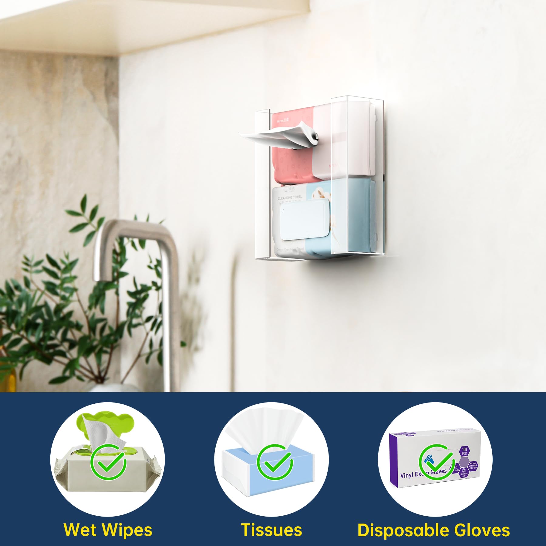 NiHome Soporte de Pared para Guantes, Dispensador para 2 Cajas, Cocina, Baño, Laboratorio