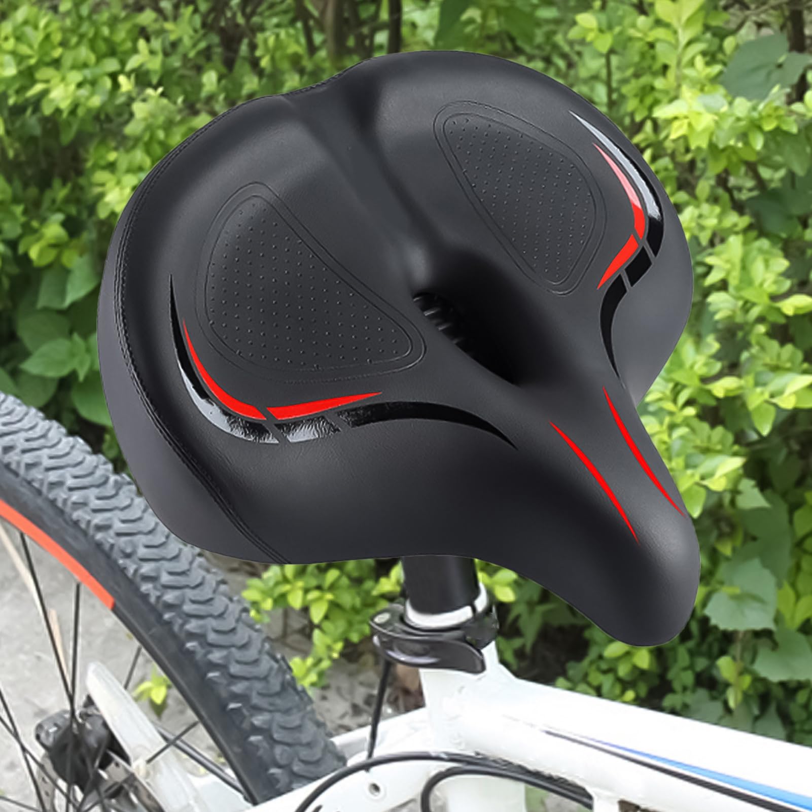 Bequemer Fahrradsitz – Leder 33 x 30 x 6 cm | Gepolsterter Sattelbezug mit Gel für Training | mit Hohl-Design für Rennrad, Klapp- und Stadtrad