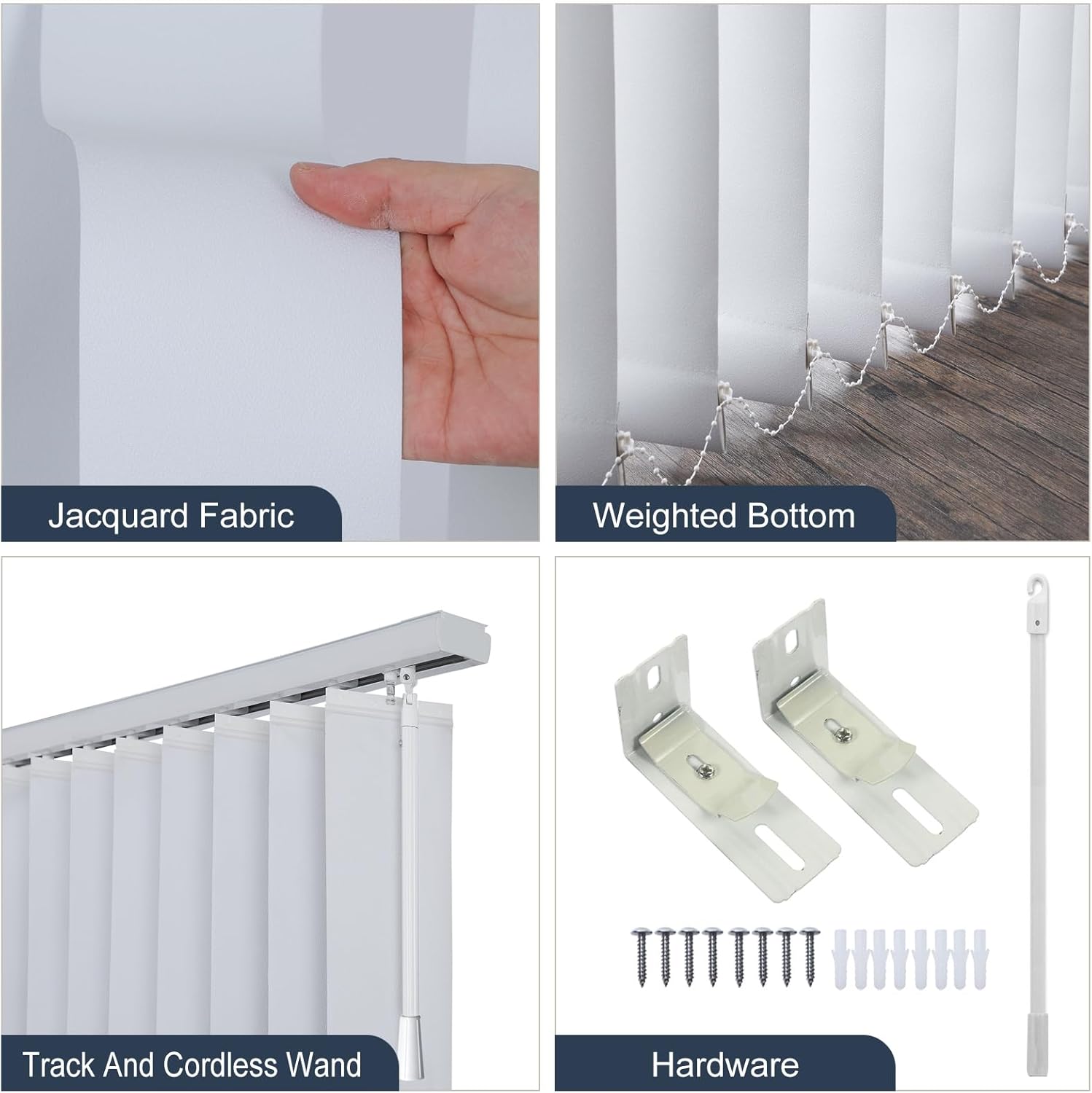Cordless Vertical Window Blinds Shades for Home, Good for Big Windows, Sliding Glass Doors, Room Divider, 98% Blackout and Filter The Light into Room by Turn The Slat, Woven Pure White
