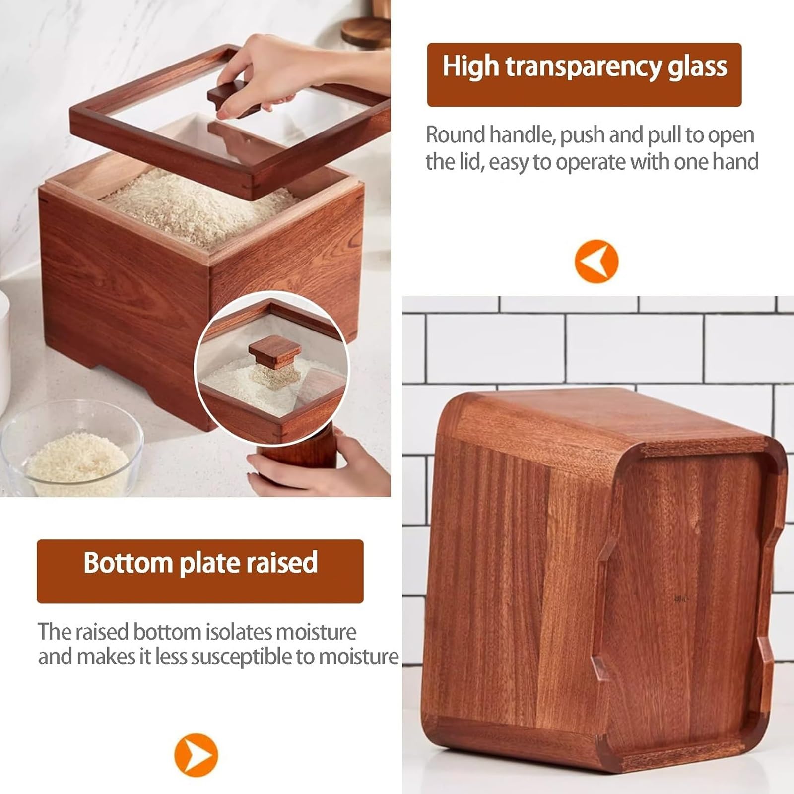 Reisbehälter aus Holz mit Deckel, Küche Versiegelter Getreidespender, Reiseimer Lebensmittel Luftdicht Vorratsdose, Holz Reisbehälter, für Müsli, Mehl, Zucker, Kaffee, Snacks, Tiernahrung