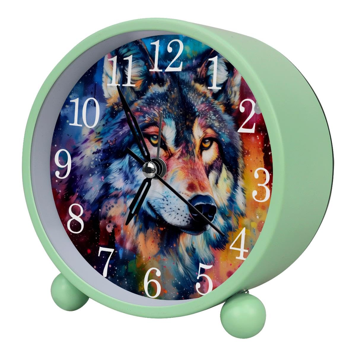 Luoweisi Alarm Clock Wolf Galaxy, Silent Non-Ticking with Night Light