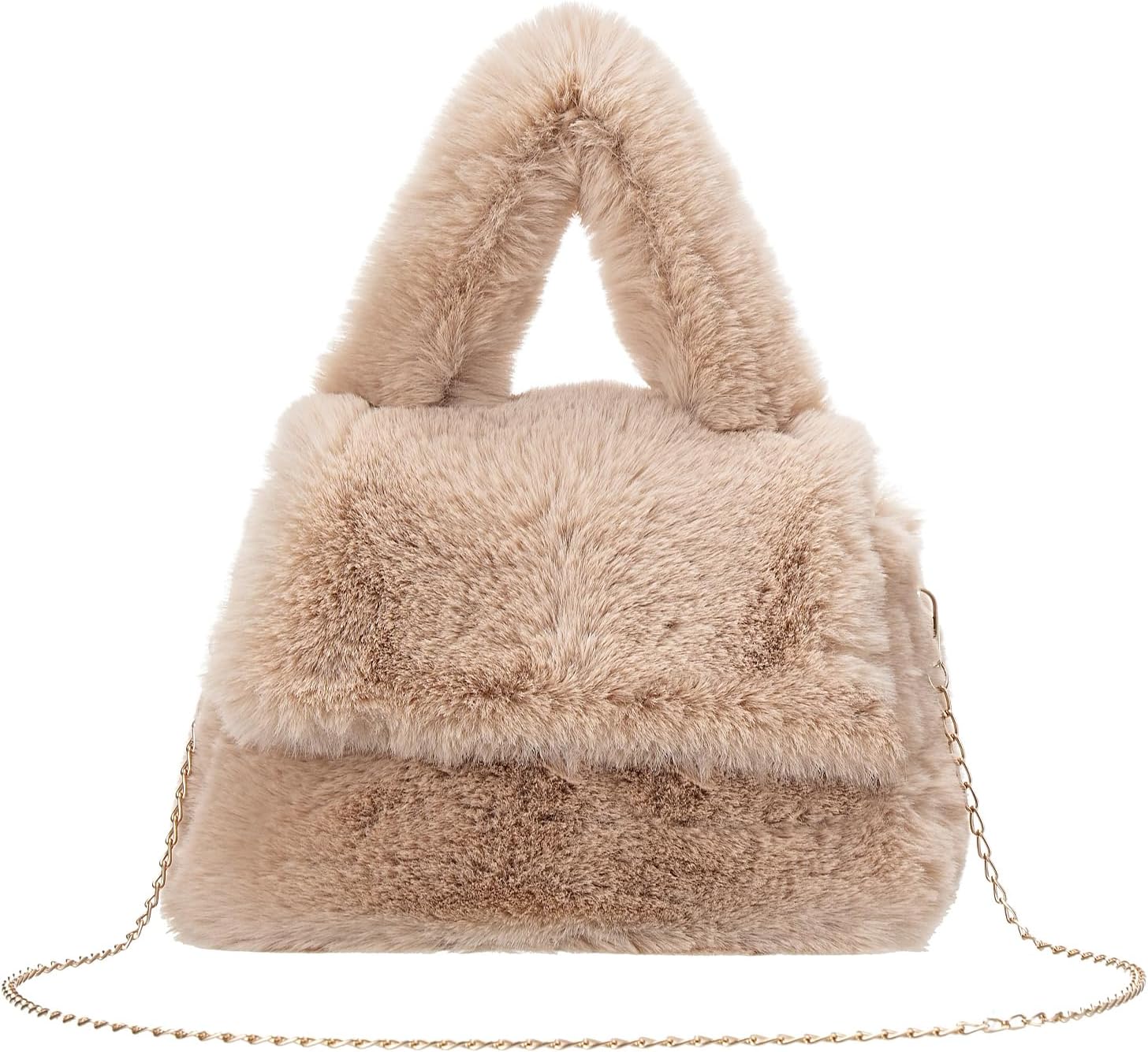 Fluffy Tote Bag for Woman Plush Shoulder Handbag Furry Faux Fur Purse for Winter