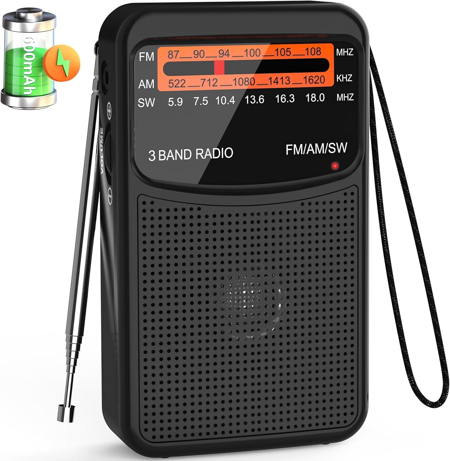 Mini Radio Portable FM Stéréo - Affichage LCD, Avec Écouteurs | Pile AAA | Gris Foncé - 13