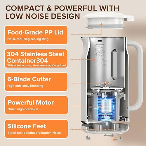 Miniatura 6 de Licuadora 10 en 1 para fabricar leche de nueces, máquina casera de leche de nuez de 20 onzas (20.3 fl oz), almendras, soja, avena, jugo, batidos,