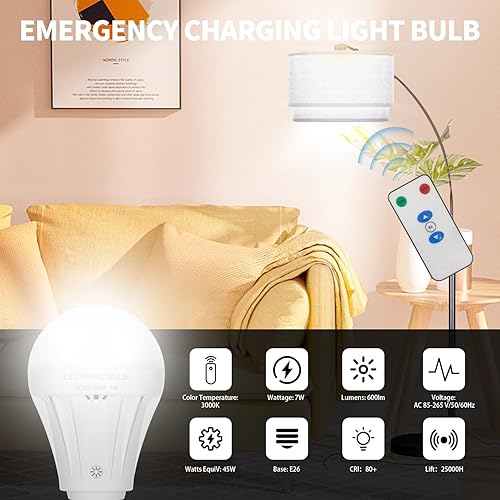 Miniatura 2 de Bombillas recargables con control remoto, luz diurna de 2200 mAh, regulable, funciona con pilas, equivalente a 50 W, paquete de 2