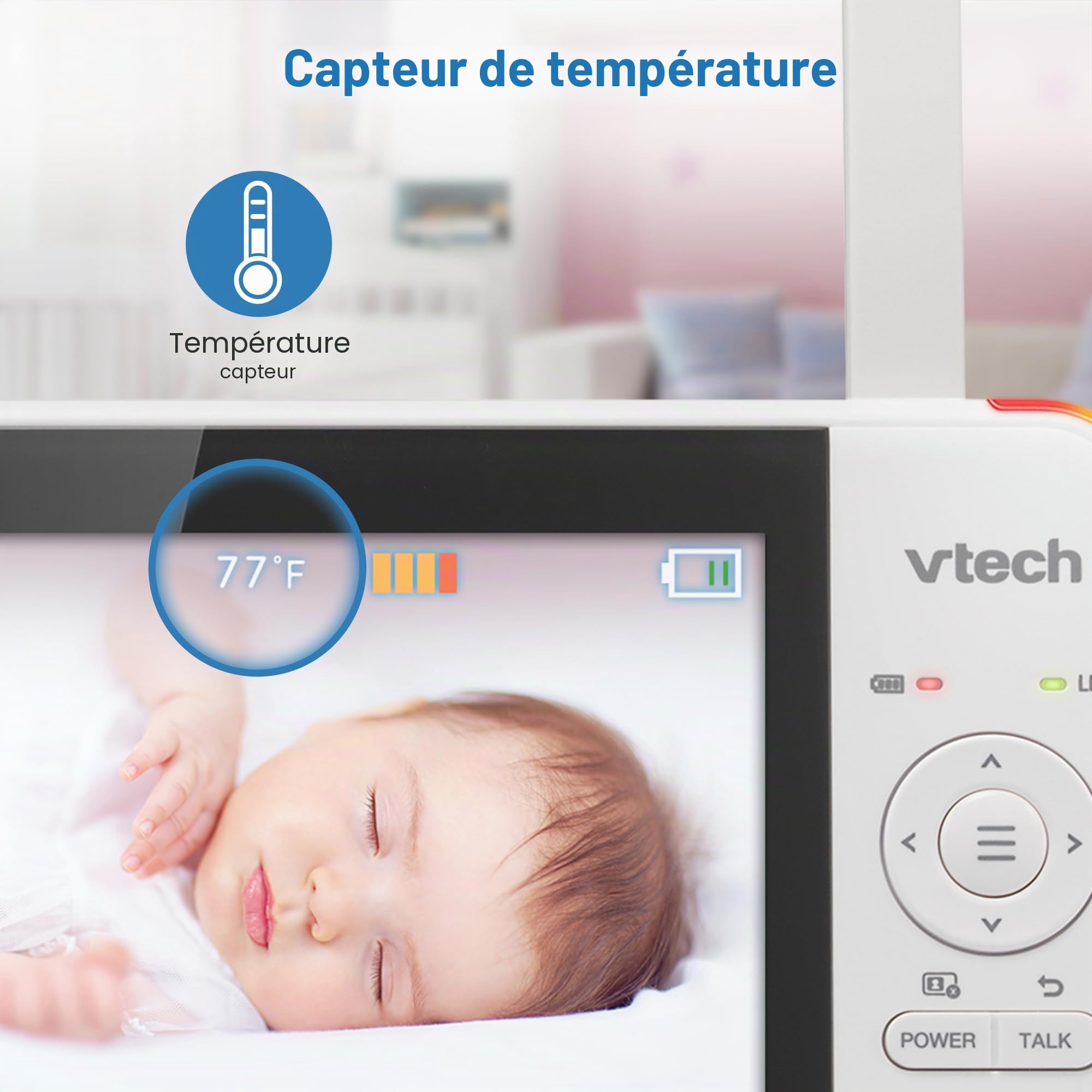VTech VM924-2 Moniteur vidéo avec télécommande Pan-Tilt-Zoom 2 Cam, écran LCD de 12,7 cm, jusqu'à 17 heures de transmission vidéo, vision nocturne, portée jusqu'à 300 m, sons apaisants