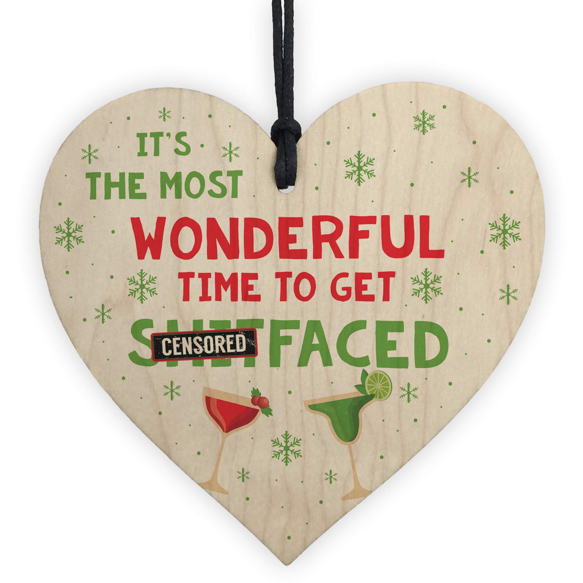 Red Ocean Funny Christmas Alcohol Wooden Heart Christmas Alcohol Sign Gin