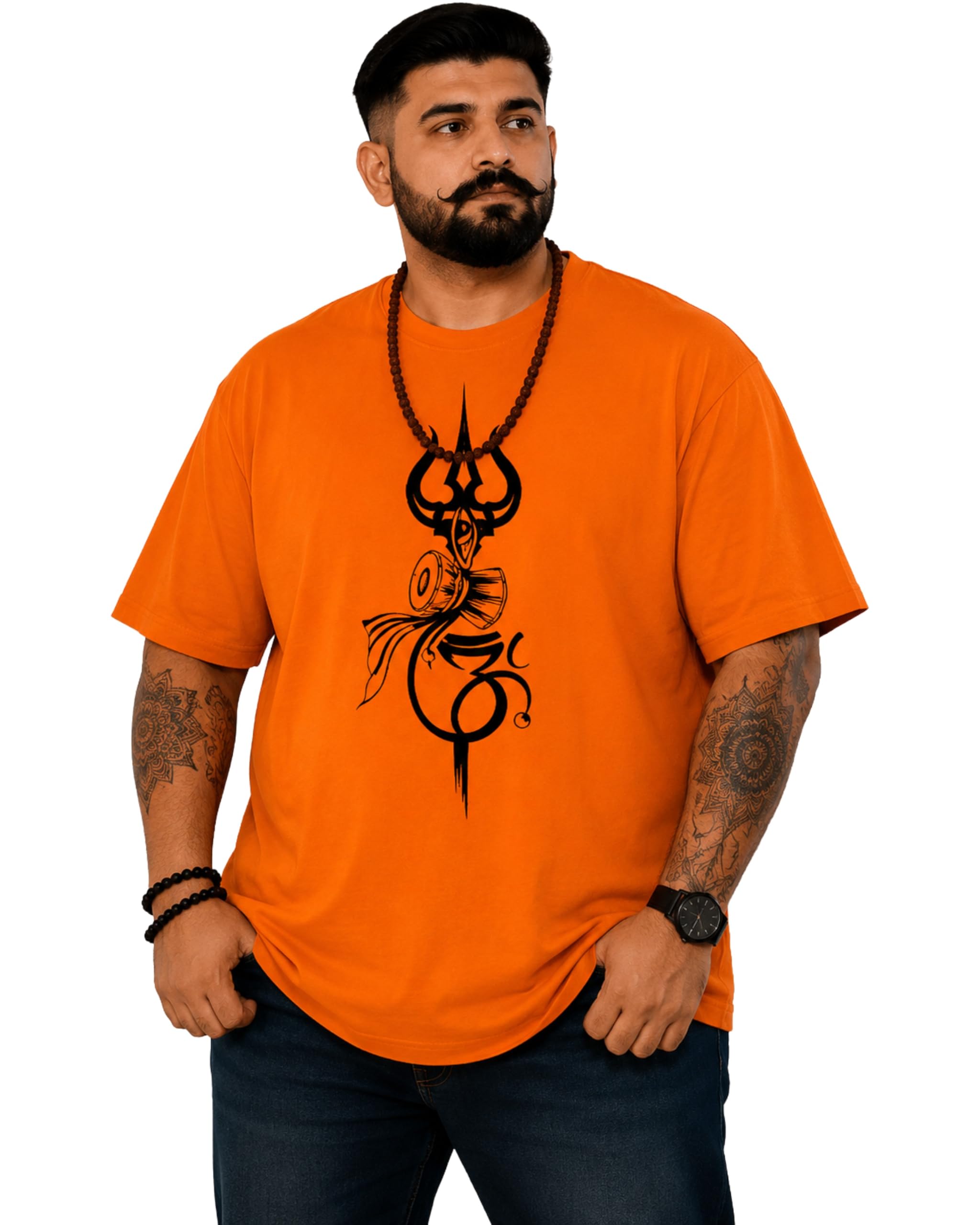 Men's Orange Plus Size T-Shirt with Mahadev Trishul Om Print-picture-25
