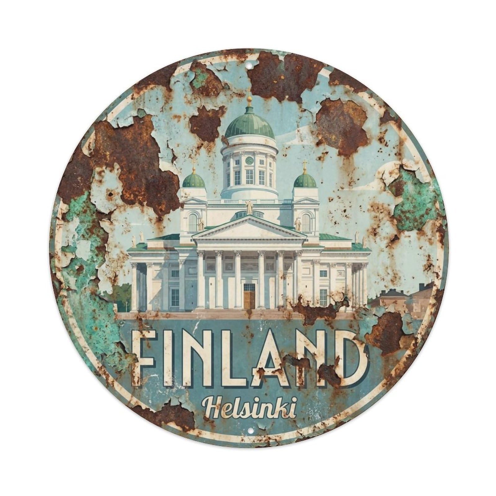 Vintage Travel Finland Imperial Metal Tin Sign Plaque Wall Decor for Cafe, Club, Garden Round Metal Poster 8x8Inch