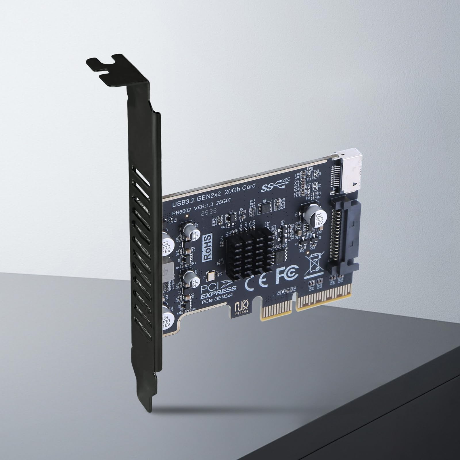 Karta rozszerzeń PCIE na typ E, układ ASM3242, adapter panelu przedniego USB 3.2 GEN2, 20 GB