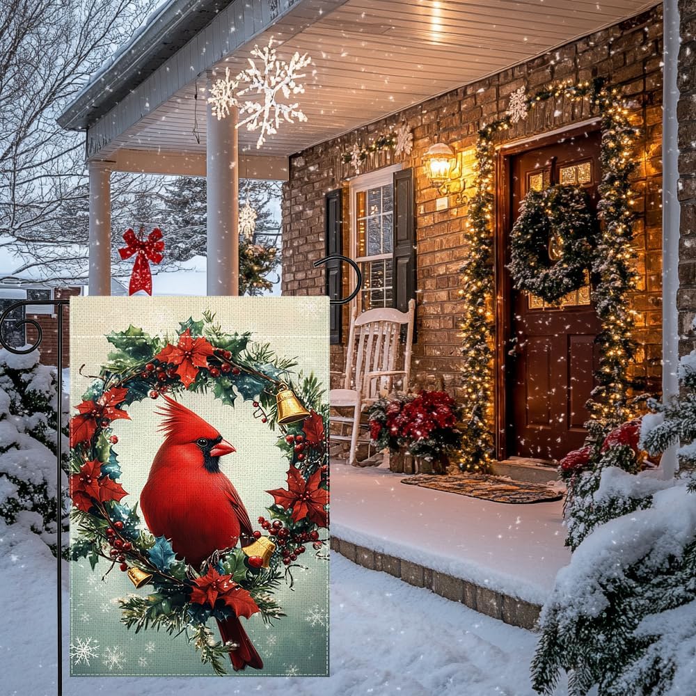 Winter Red Bird Snowflake Garden Flag 12x18 Inch Double Sided Cardinal Christmas Bell Yard Outdoor Flag House Holiday Outside Decoration - Image 9