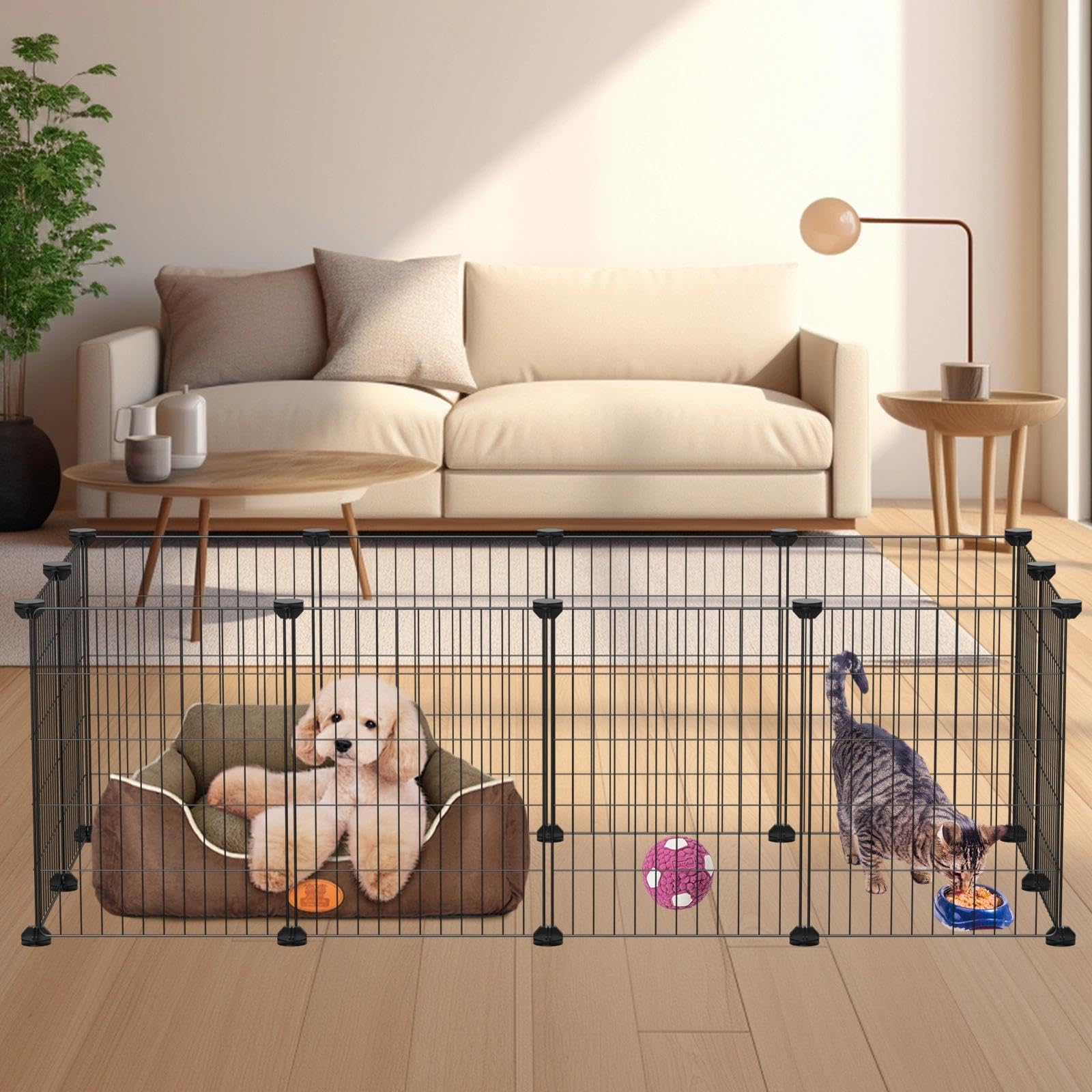 12 Paneles Jaula Conejo Metálica, Jaula para Gatos Desmontable, Jaulas para Cobayas Interior, Parque para Conejos para Cachorros, Gatitos, Animales Pequeños(30cm × 40cm)