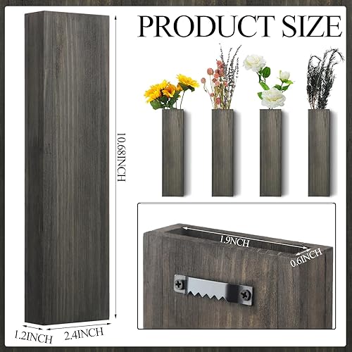 Miniatura 10 de Skylety 6 Pack Wood Wall Planter Wooden Hanging Planter for Dried Flowers and Artificial Greenery Plants Wooden Pocket Vase Farmhouse Wall Decor for