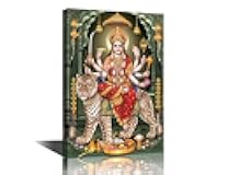 Home Wall Art Durga Mata Painting Canvas Wall Art Hindu Lord Poster Wall Art Tiger Durga Mata Canvas Wall Art for Man Lady Livng Room Wall Art Decoration Stretched Framed Ready to Hang 18x12 in