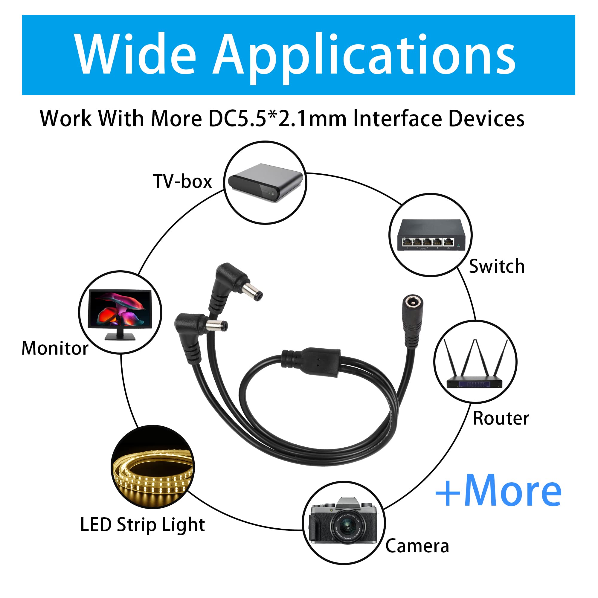 2x DC-Pigtail-Kabel 1 M – 18 AWG, 5,5 X 2,5 Mm Stecker, Offene Enden, Für CCTV, LED, DVR & Co