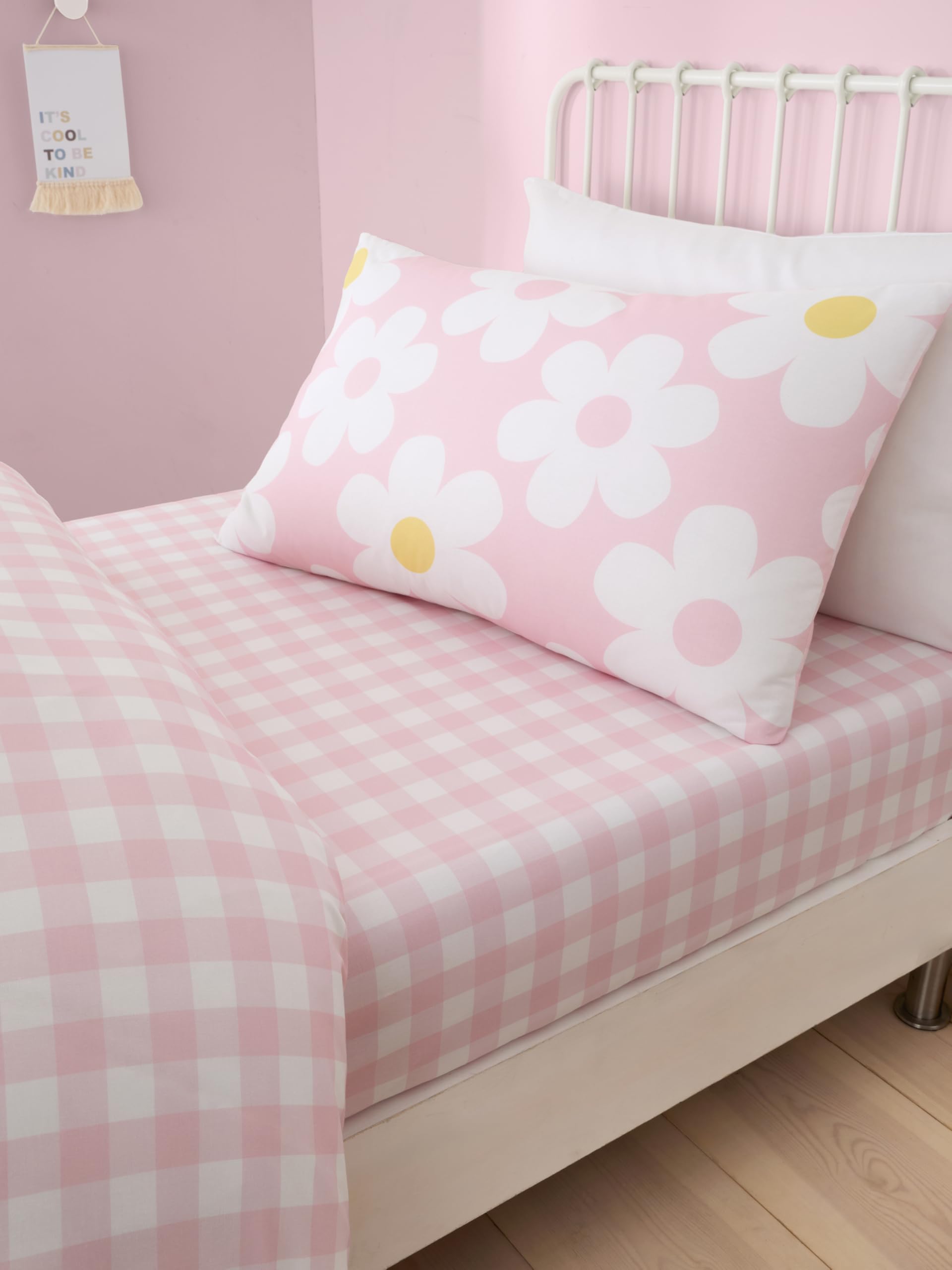 Julian Charles Pink Retro Gingham Easy Care 25Cm Fitted Bed Sheet - Single