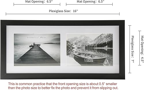 Miniatura 7 de UMICAL Marco de fotos de 5 x 7 pulgadas, marcos de fotos de collage de 2 aperturas, estilo galería, marcos de fotos de madera negra con plexiglás HD