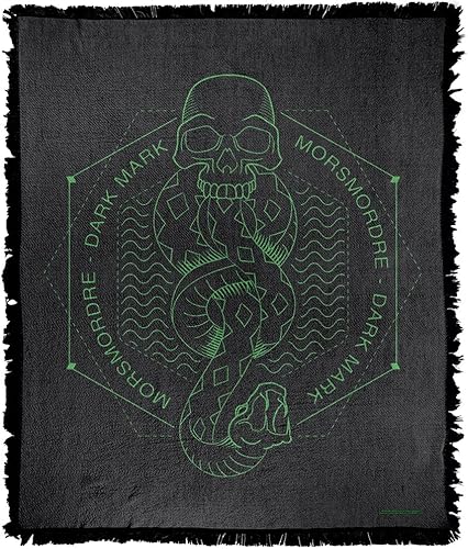 Manta de Harry Potter, 50 x 60 pulgadas, diseño de marca de mortífago, manta tejida de mezcla de algodón con flecos