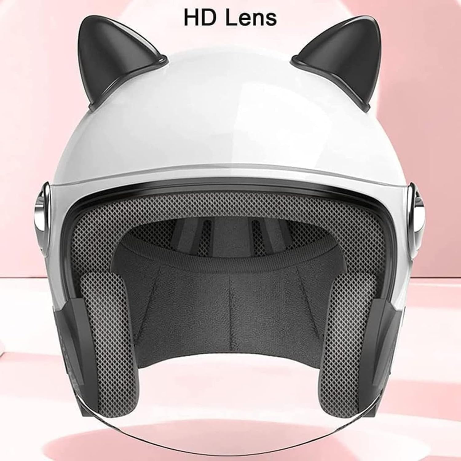 ECE/DOT-geprüfter 3/4-Open-Face-Retro-Motorradhelm – mit rosa Katzenohren und Sonnenblende, Halbgesichtshelm für Kinder, Jugendliche, Männer und Frauen A,50-64cm