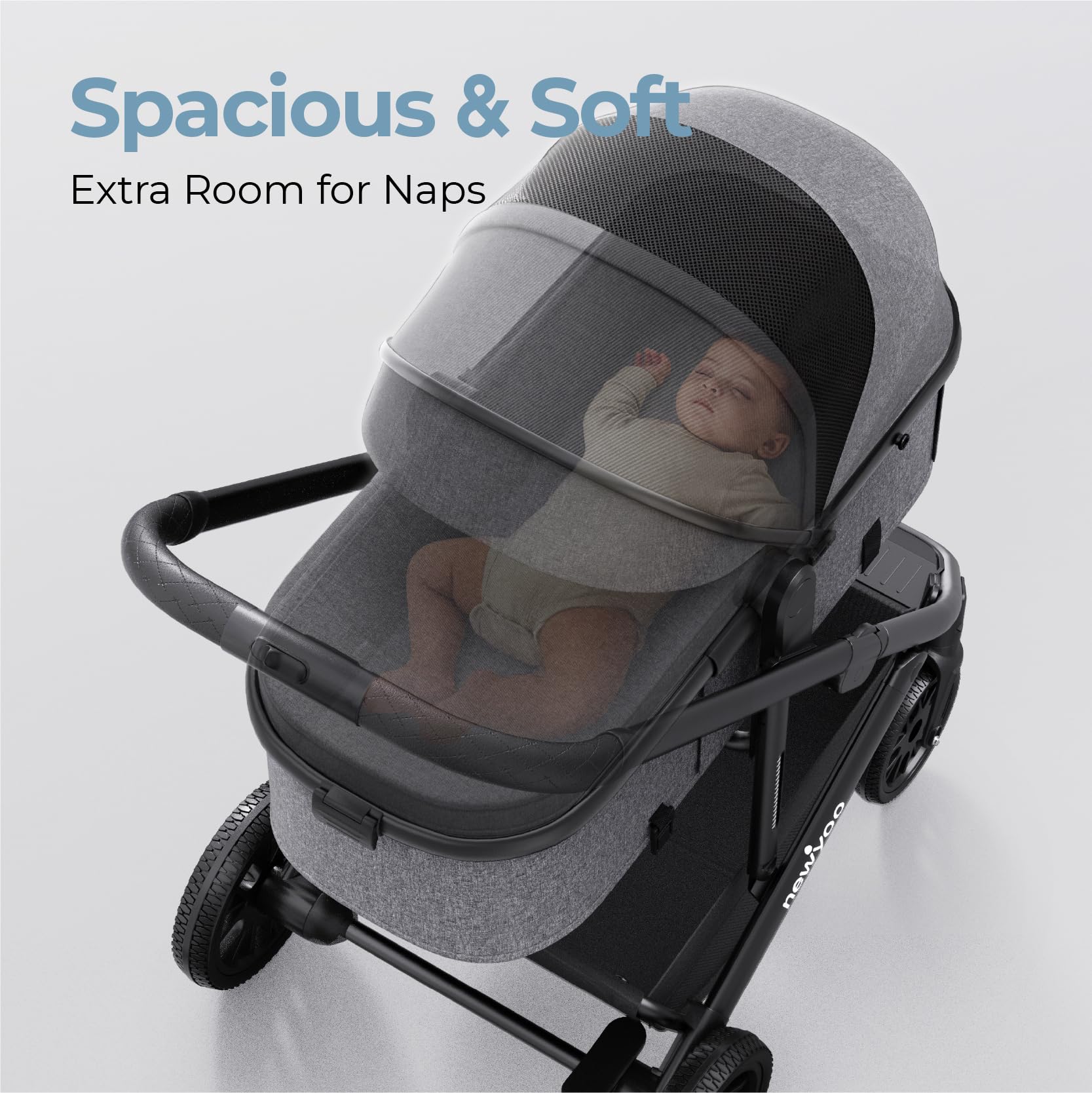 newyoo Bassinet Stroller for Baby, Nestro 516M, Convertible Infant Strollers w Reversible Seat & Cup Holder, 2-in-1 Rear-Facing Pram from Newborn to Toddler, One-Hand Easy Fold, Grey