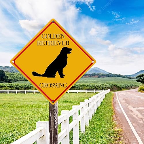 Miniatura 3 de Caution Golden Retriever Xing - Letreros de metal retro de aluminio con diseño de Golden Retriever Crossing para pared, diseño de perro y madre