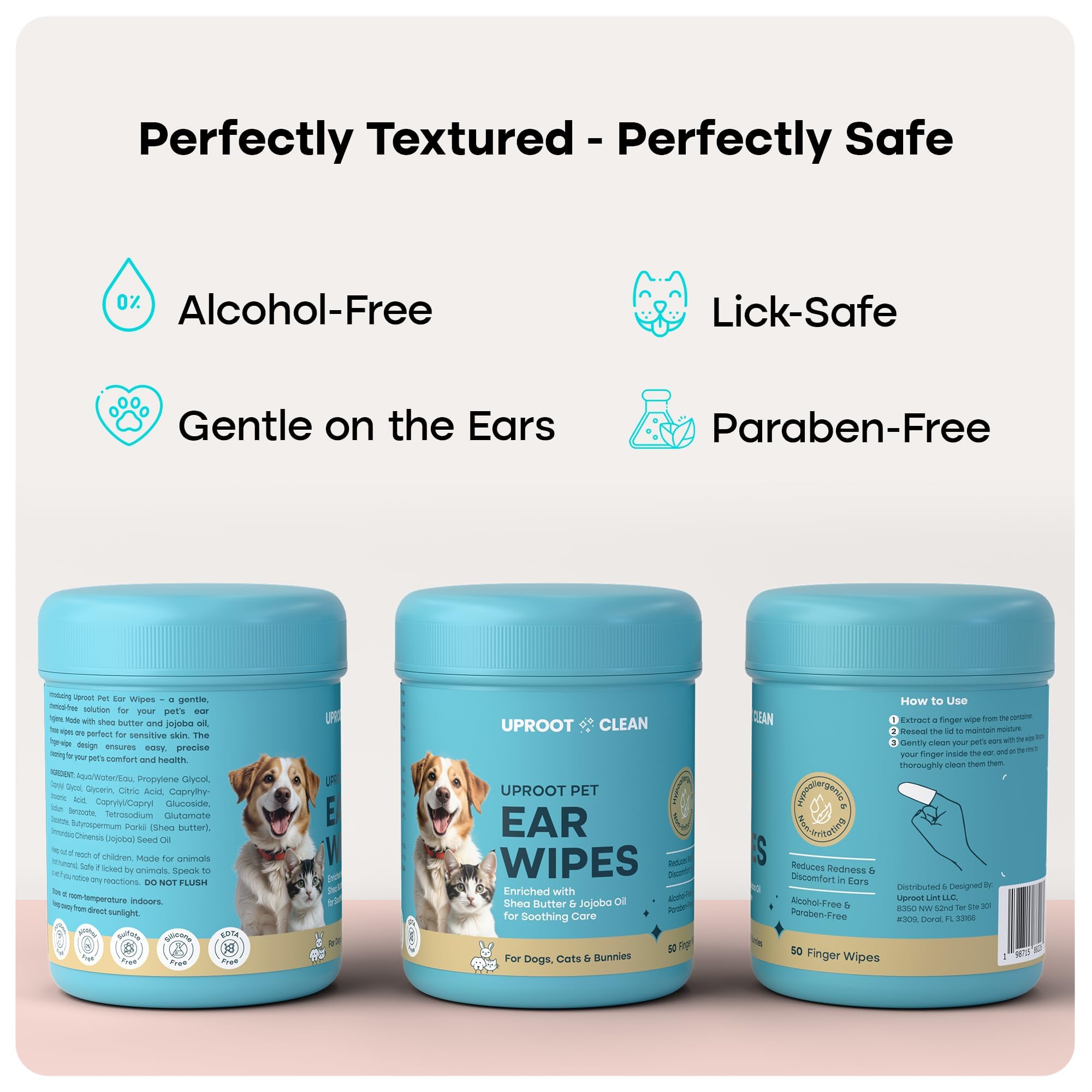 Uproot Clean Cat & Dog Ear Cleaner Finger Wipes (50ct.): Disposable Dog Ear Wipes Enriched with Shea Butter & Jojoba Oil - Cleaner Removing Wax Build Up, Help with Odor Discomfort - image 6