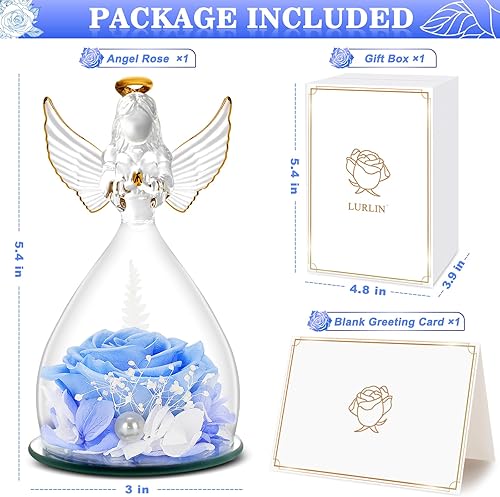 Miniatura 3 de LURLIN Birthday Gifts for Women, Preserved Flowers Rose Gift for Mom Wife Girlfriend, Glass Angel Figurines with Forever Rose for Mothers Day,