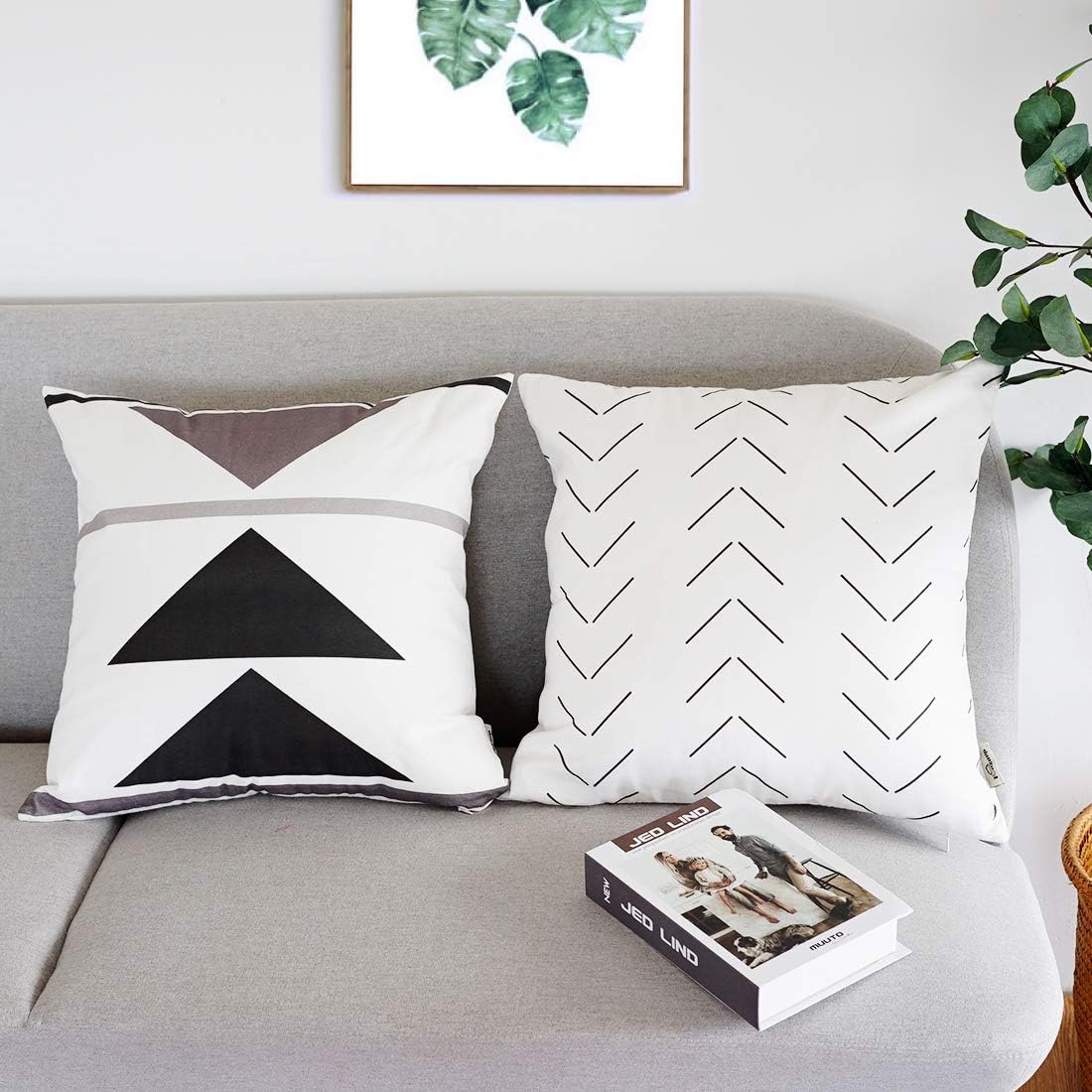 Decorative Pillow Covers Only 18x18 Inches Set of 4 Modern Boho 100% Cotton Geometirc Faux Leather Square Throw Pillow Cases Pillow Sham Sets