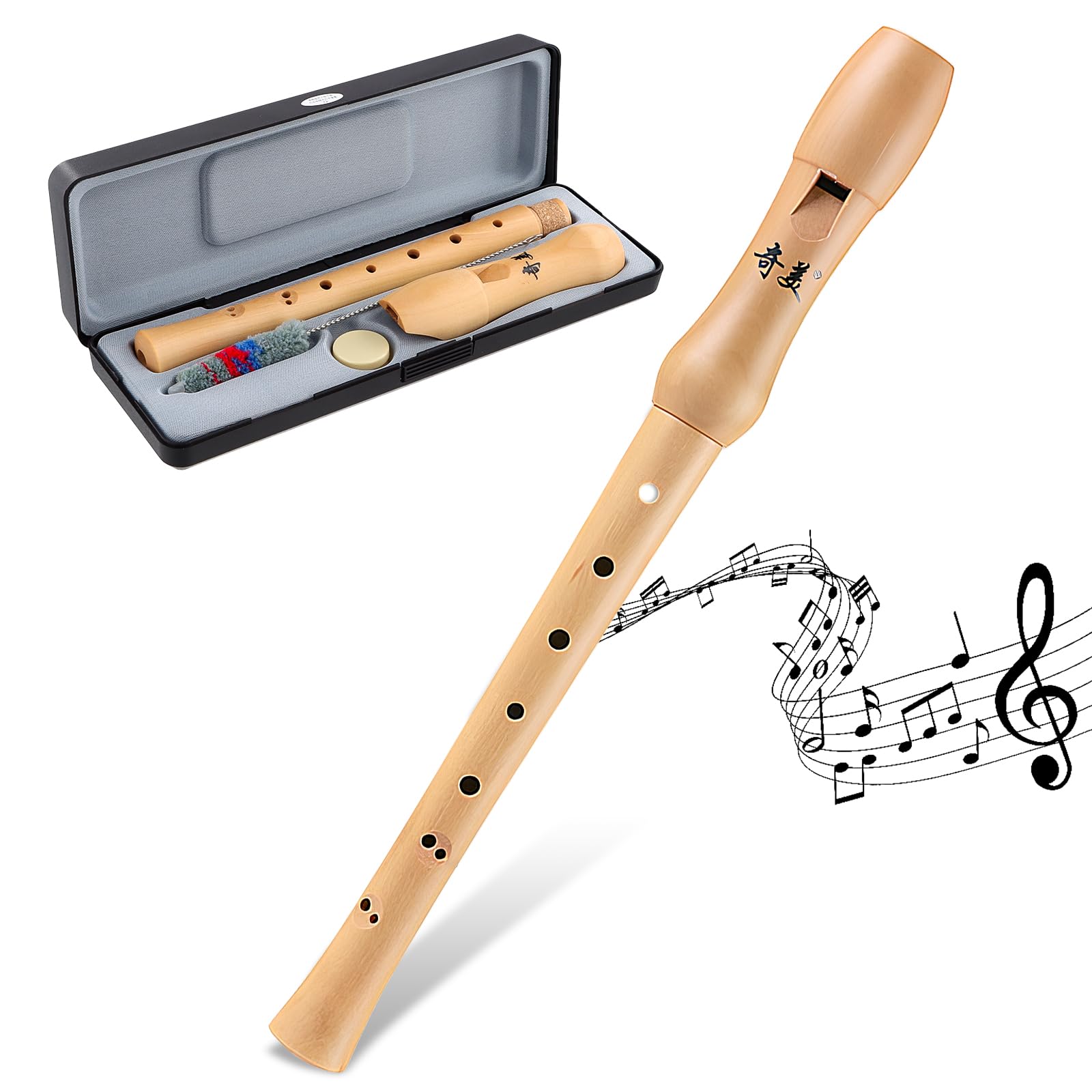 Volumoon Bois d’Érable Flûte à Bec Soprano Doigté Baroque/Allemand, Set Cadeau, Flûte Rigide, pour Enfant et Adulte Débutants